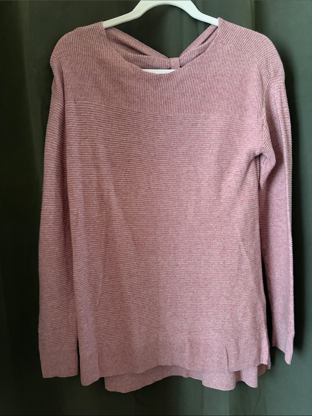 Elle Off-the-Shoulder Coquette Mauve Knit Sweater with Pinched Bow Back Design